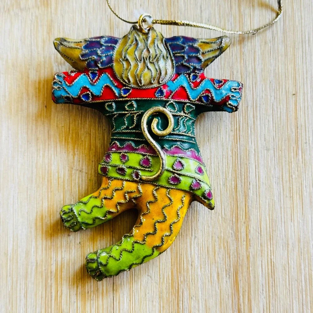 Laurel Burch Ornament Christmas VTG Angel Cat Cloisonne‎ Colorful Whimsical Rare